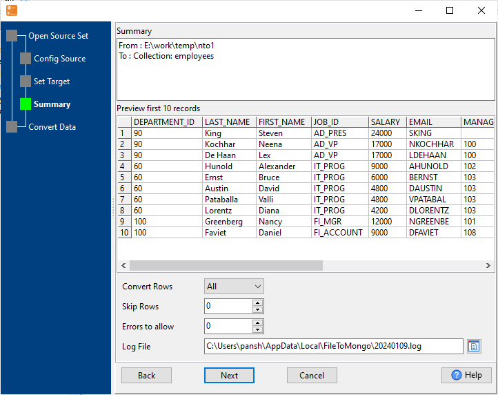 Transfer multiple SQL Files To 1 MongoDB collection - preview