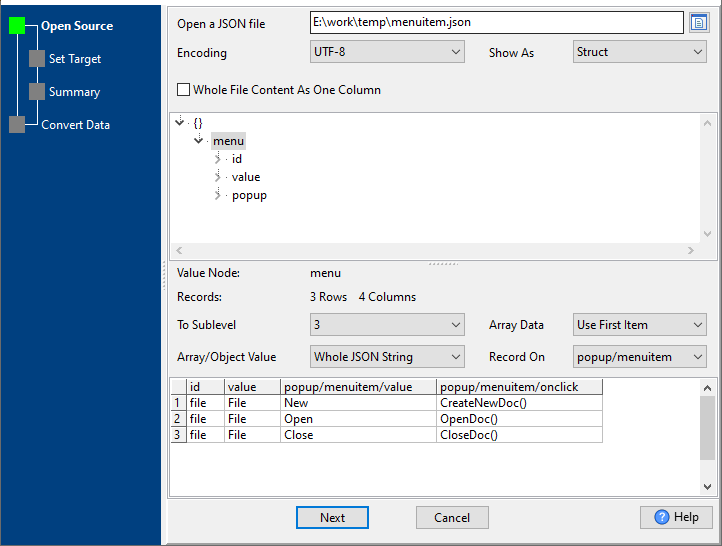 open JSON set Record On