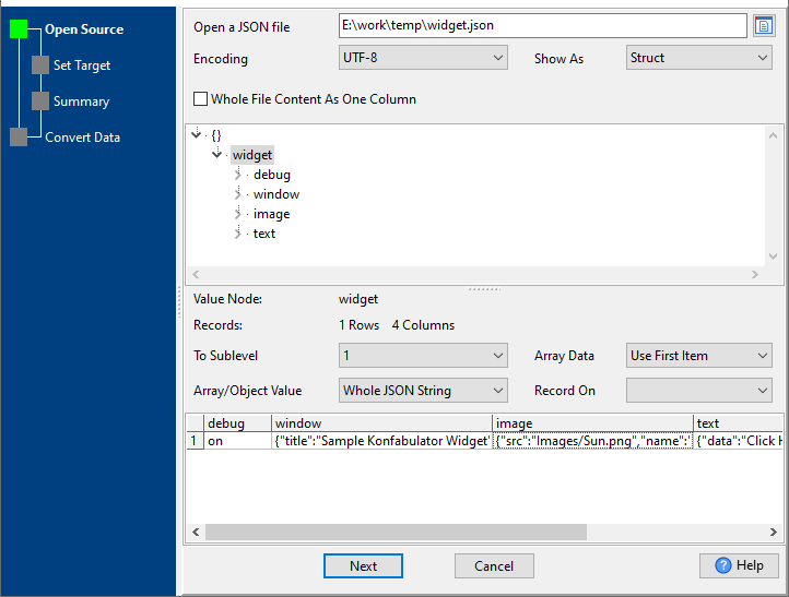 open JSON sublevel 1