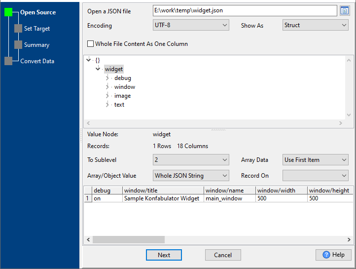 open JSON sublevel 2