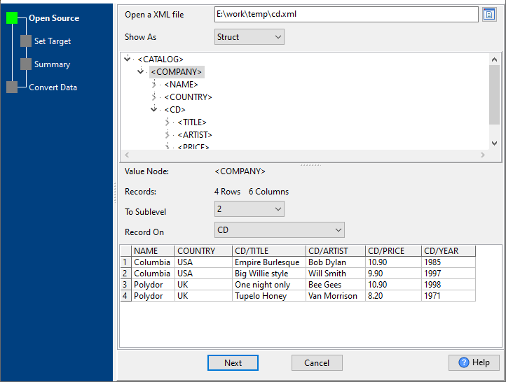 open XML set Record On