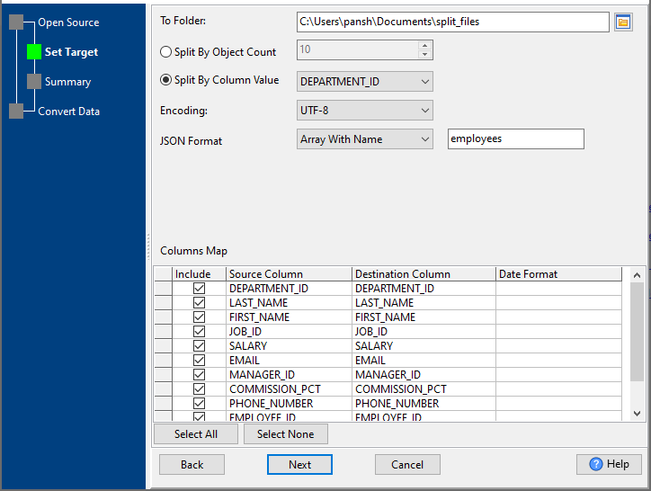 split to JSON files