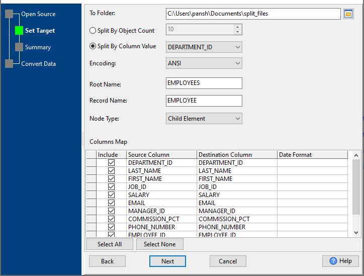 Split to XML files