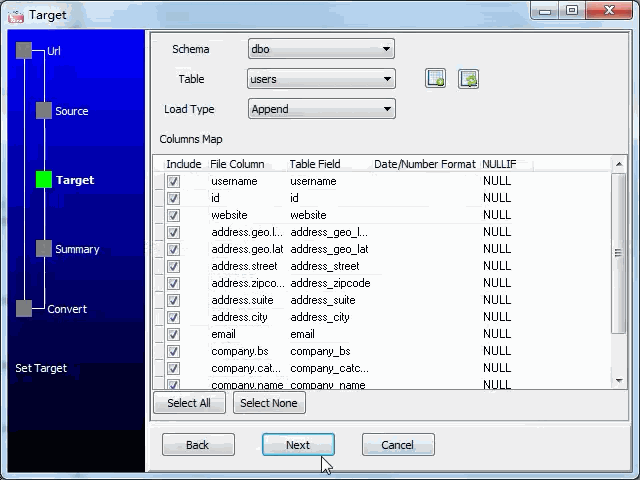 import online RSS feeds to SQL Server  - config SQL Server  fields