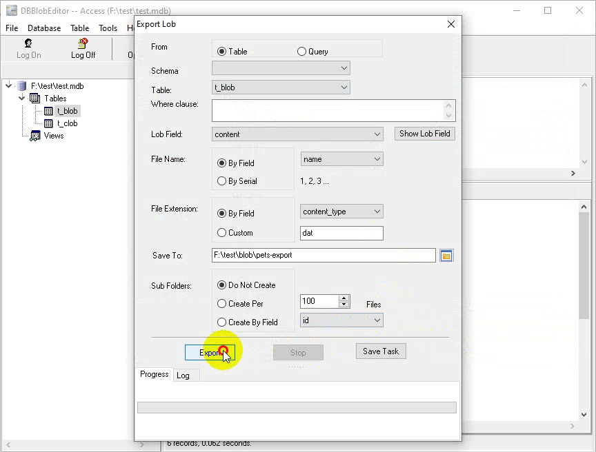 Batch dump image files from Access OLE Object (BLOB) in Windows - config