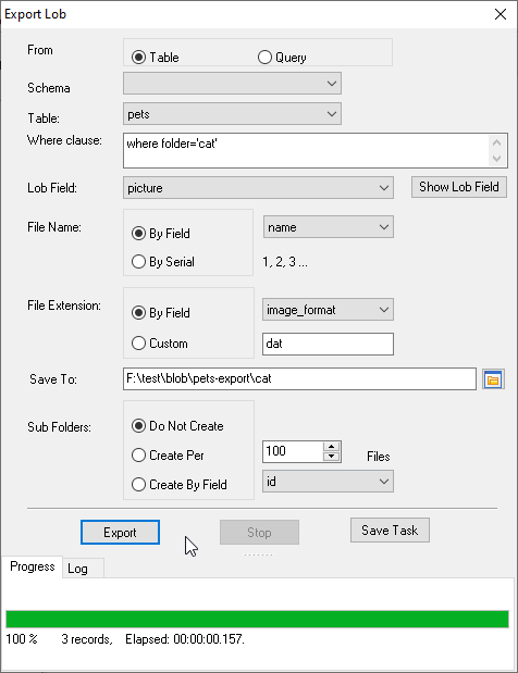  export lob from table