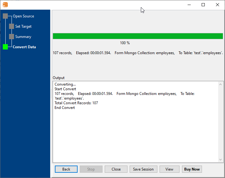 Transfer data from MongoDB collection to MySQL table - Transfer