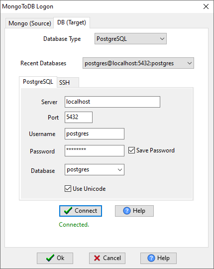 Migrate MongoDB to PostgreSQL - Login to PostgreSQL