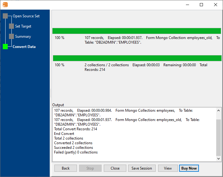 Transfer data from multiple MongoDB collections to 1 DB2 table - Transfer