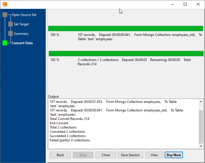 Transfer data from multiple MongoDB collections to 1 MySQL table - Transfer