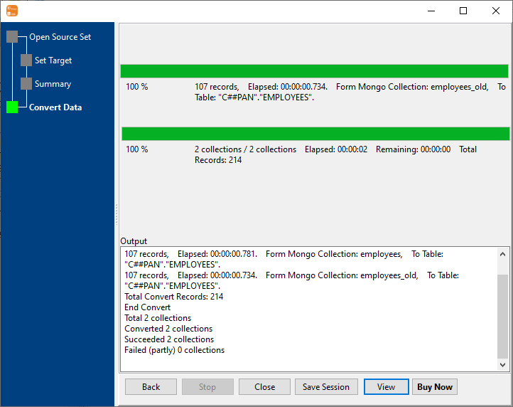 Transfer data from multiple MongoDB collections to 1 Oracle table - Transfer