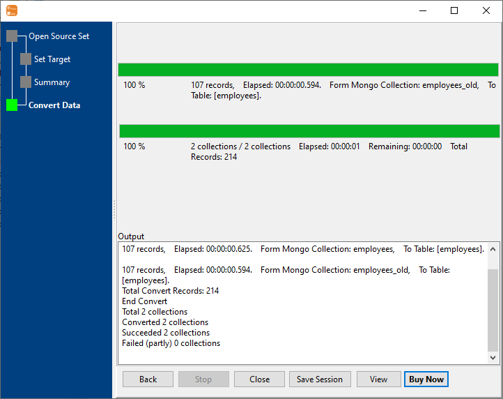 Transfer data from multiple MongoDB collections to 1 SQLite table - Transfer