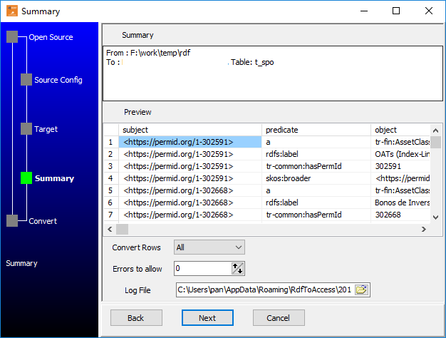 Batch import RDF data To Access - preview