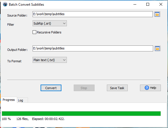 batch convert subtitle SRT to text