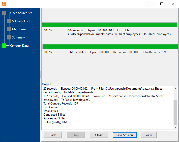 import data from each sheet in an Excel file to a separate DB2 table - import data