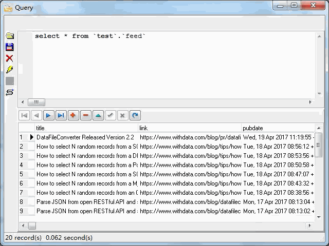 import online RSS feeds to MySQL  (MariaDB, Percona) - view  MySQL  (MariaDB, Percona) table