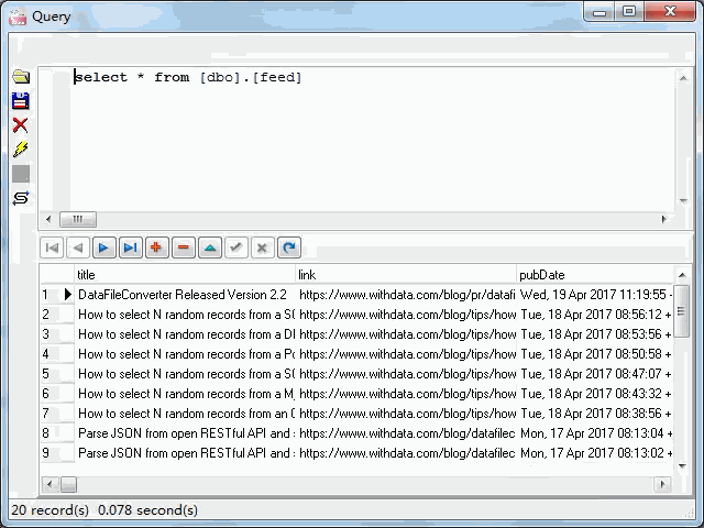 import online RSS feeds to SQL Server  - view  SQL Server  table