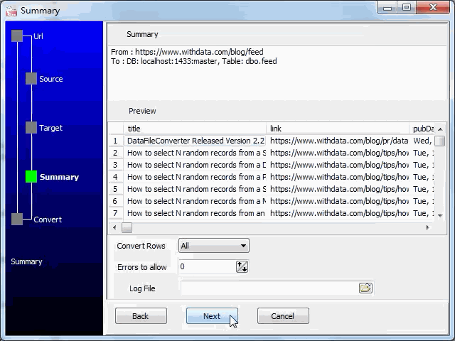 import online RSS feeds to Azure  - summary